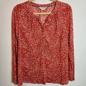 Boden Long Sleeved Tencel Shell Top Blouse Red White Speckled Size 6
